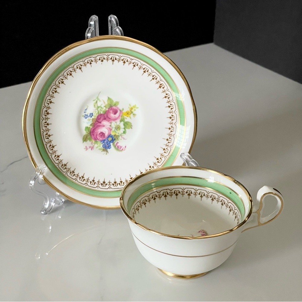 Floral & Green Accented Tea Cup & Saucer by Royal Staffordshire